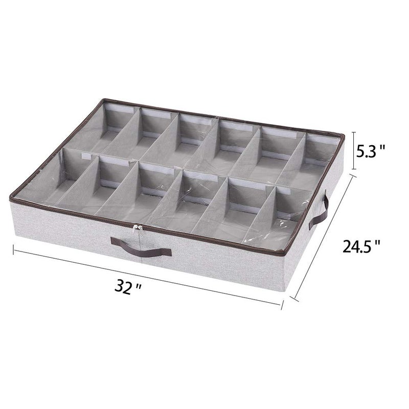 HOONEX Under Bed Shoe Storage Organizer with Adjustable Dividers, Shoe Holder with Leather Handles, 2 Pack, Store 24 Pairs, Grey - Image 5
